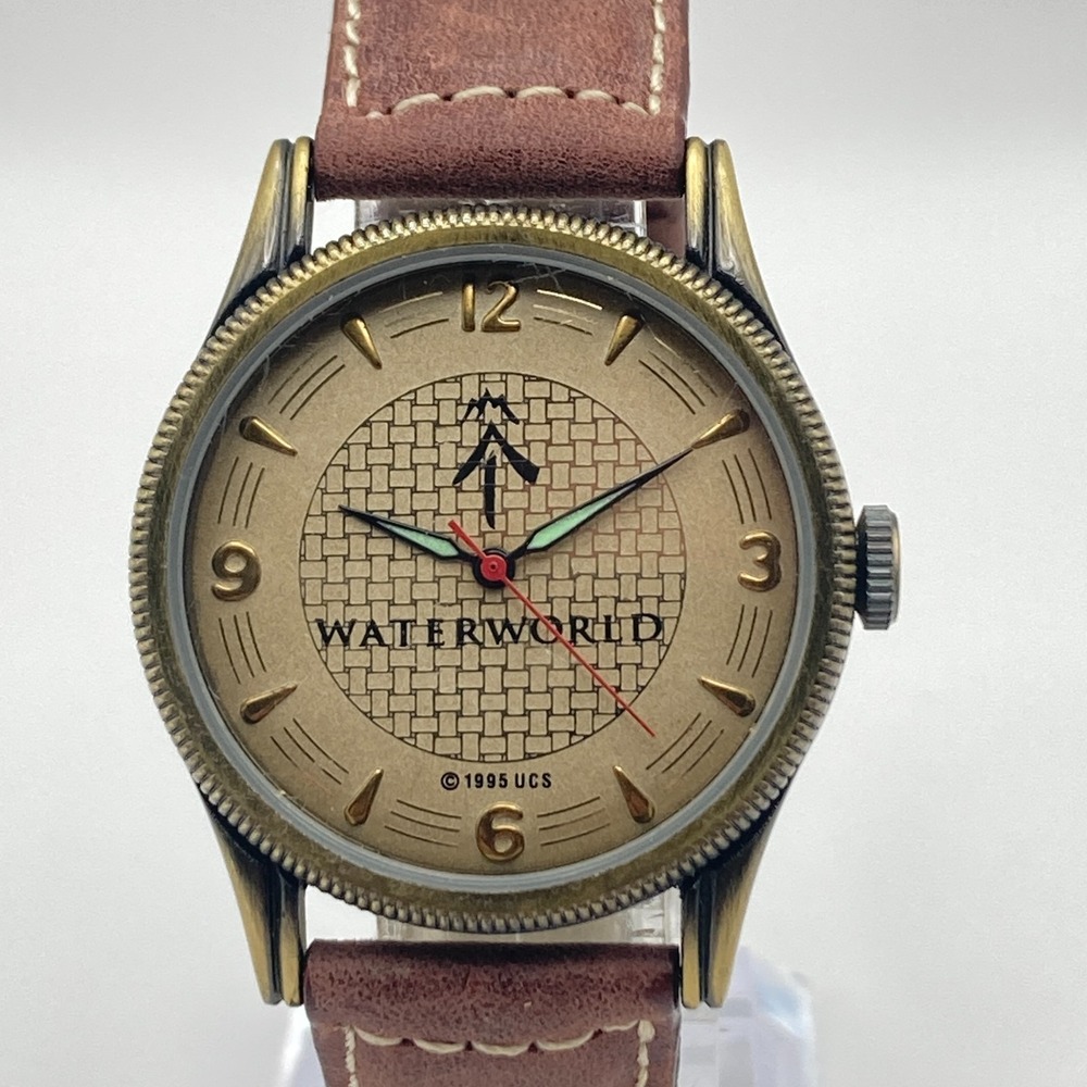 Vtg Waterworld Watch 35mm Men Women Brass Tone Movie Leather New Battery 1995